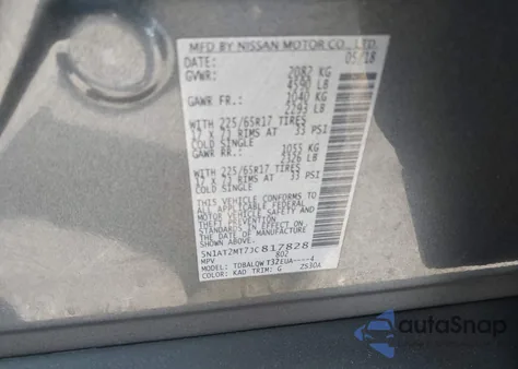 2018 Nissan Rogue Sv z USA, uszkodzony, nr VIN 5N1AT2MT7JC817828